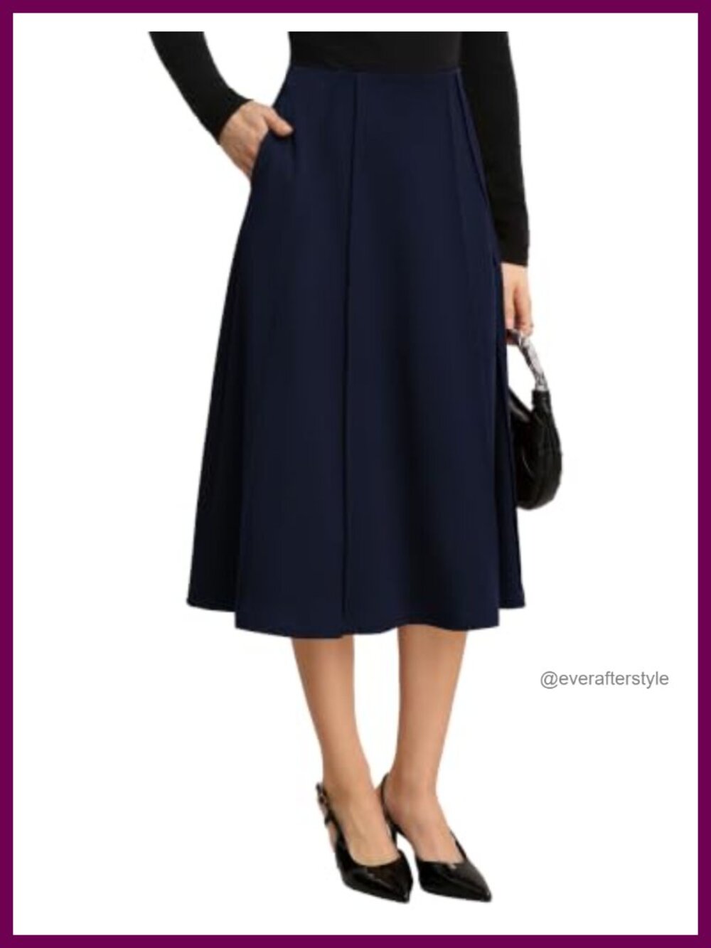 Kate K's Midi A-Line Flowy Skirt with Pockets High Waisted